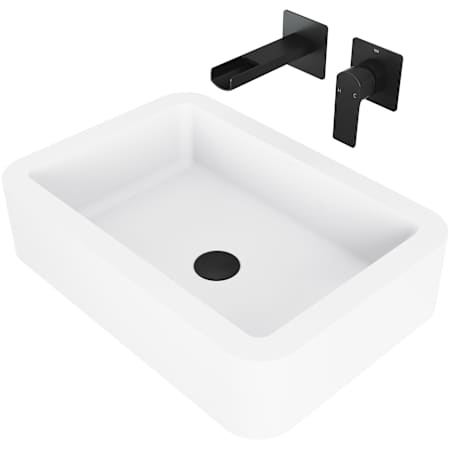 Vigo Petunia 23" Rectangular Stone Composite Vessel Bathroom Sink with 1.2 GPM Waterfall 6" H Wall Mounted Bathroom Faucet and Pop-Up Drain Assembly Matte Black