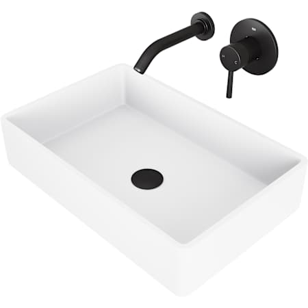 Vigo Magnolia 21" Rectangular Stone Composite Vessel Bathroom Sink with 1.2 GPM 5" Wall Mounted Bathroom Faucet and Pop-Up Drain Assembly Matte Black