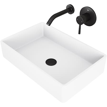 Vigo Magnolia 21" Rectangular Stone Composite Vessel Bathroom Sink with 1.2 GPM 5" Wall Mounted Bathroom Faucet and Pop-Up Drain Assembly Matte Black