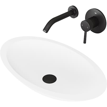 Vigo Wisteria 23" Oval Stone Composite Vessel Bathroom Sink with 1.2 GPM 5" Wall Mounted Bathroom Faucet and Pop-Up Drain Assembly Matte Black