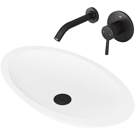 Vigo Wisteria 23" Oval Stone Composite Vessel Bathroom Sink with 1.2 GPM 5" Wall Mounted Bathroom Faucet and Pop-Up Drain Assembly Matte Black