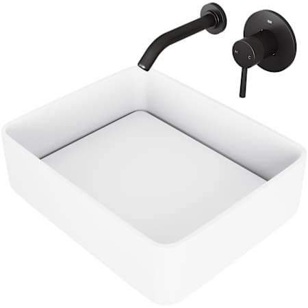 Vigo Jasmine 18" Rectangular Stone Composite Vessel Bathroom Sink with 1.2 GPM 5" Wall Mounted Bathroom Faucet and Pop-Up Drain Assembly Matte Black