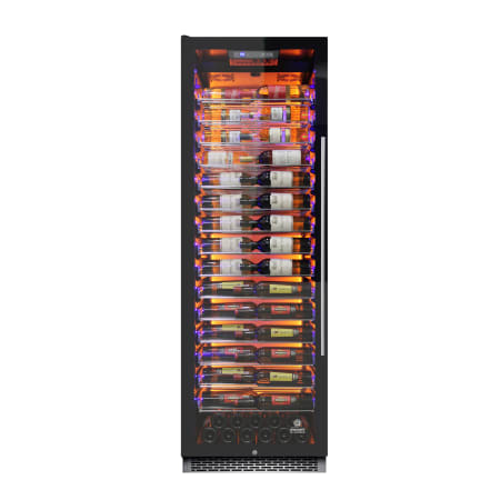 Vinotemp 24 Inch Wide 141 Bottle Capacity Free Standing Wine Cooler with Black Left Hinged Door and Security Lock Black