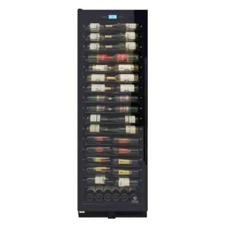 Vinotemp 24 Inch Wide 141 Bottle Capacity Free Standing Wine Cooler with Touch Screen Controls and Black Left Hinged Door with Lock Black
