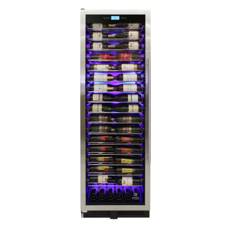Vinotemp 24 Inch Wide 141 Bottle Capacity Free Standing Wine Cooler with Touch Screen Controls and Left Hinged Door with Lock Stainless Steel