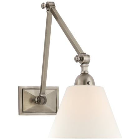 Visual Comfort Jane 13" Double Arm Library Plug-In Wall Light with Linen Shade by Alexa Hampton Antique Nickel