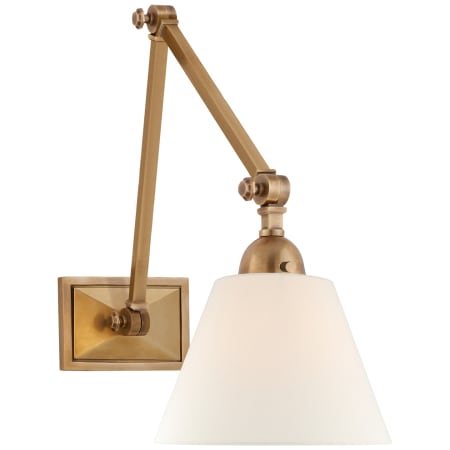 Visual Comfort Jane 13" Double Arm Library Plug-In Wall Light with Linen Shade by Alexa Hampton Hand Rubbed Antique Brass