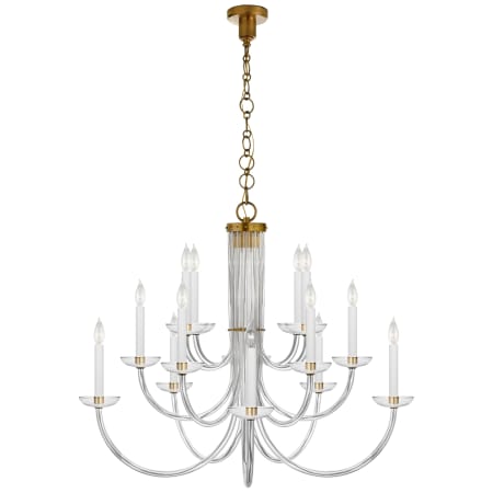 Visual Comfort Wharton 38" Chandelier in Clear Acrylic by AERIN Hand Rubbed Antique Brass
