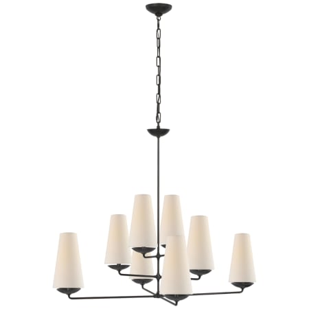 Visual Comfort Fontaine 39" Large Offset Chandelier with Linen Shades by AERIN Aged Iron