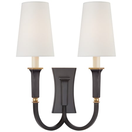 Visual Comfort Delphia 17" Large Double Arm Sconce with Linen Shades by Thomas O'Brien Bronze / Hand Rubbed Antique Brass