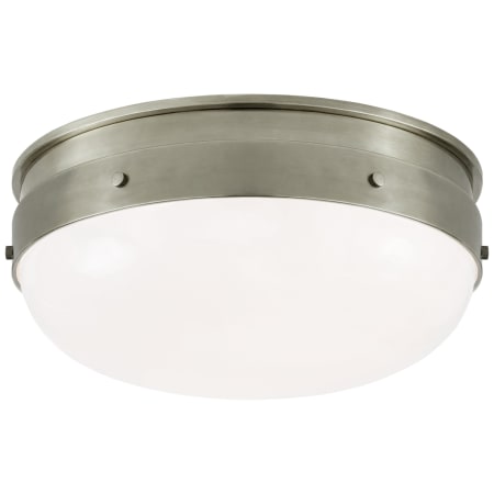 Visual Comfort Hicks 13" Small Flush Mount with White Glass by Thomas O'Brien Antique Nickel