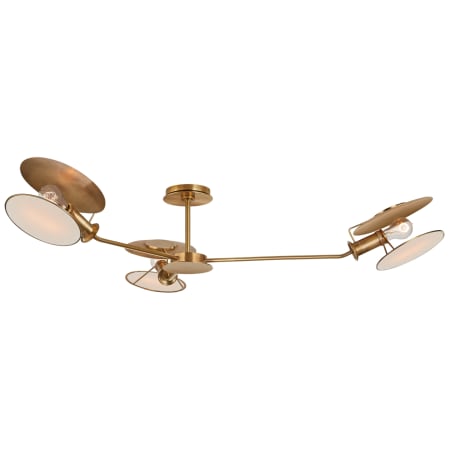 Visual Comfort Osiris 47" Large Asymmetric Semi-Flush with Linen Diffusers by Thomas O'Brien Hand Rubbed Antique Brass