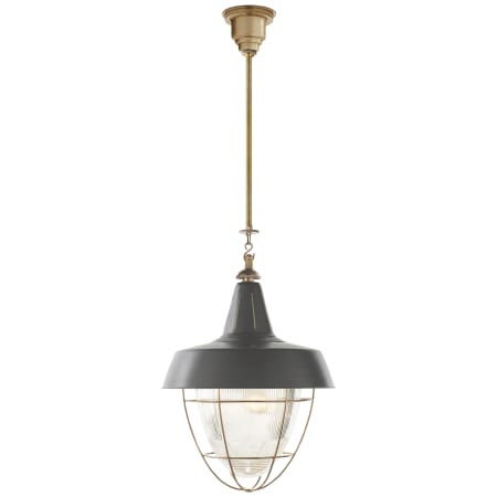 Visual Comfort Henry 18" Industrial Hanging Light with Prismatic Glass by Thomas O'Brien Hand Rubbed Antique Brass / Dark Green