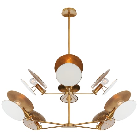 Visual Comfort Osiris 54" Large Reflector Chandelier with Linen Diffusers by Thomas O'Brien Hand Rubbed Antique Brass