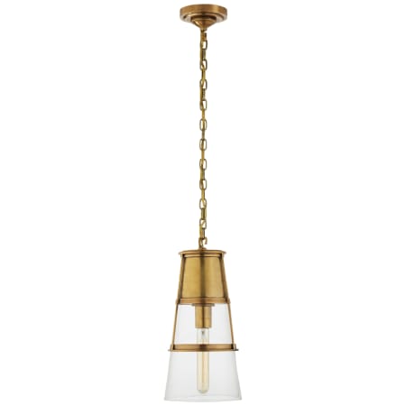 Visual Comfort Robinson 8" Medium Pendant by Thomas O'Brien Hand Rubbed Antique Brass / Clear Glass