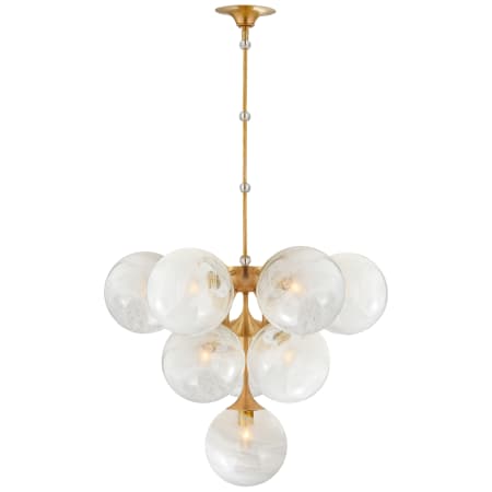 Visual Comfort Cristol 26" Tiered Chandelier with White Strie Glass by AERIN Hand Rubbed Antique Brass