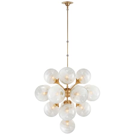 Visual Comfort Cristol 33" Large Tiered Chandelier with White Strie Glass by AERIN Hand-Rubbed Antique Brass
