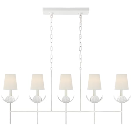 Visual Comfort Illana 51" Large Linear Leaf Chandelier by Julie Neill Plaster White / Linen Shades