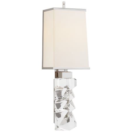 Visual Comfort Argentino 22" Large Crystal Sconce with Linen Shade by Thomas O'Brien Crystal / Polished Nickel