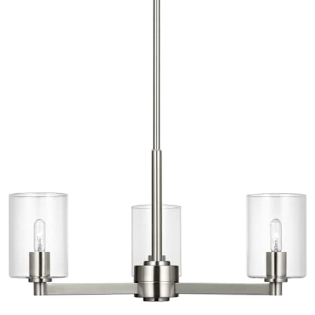 Visual Comfort Fullton 3 Light 22" Wide Chandelier with Clear Glass Shades Brushed Nickel
