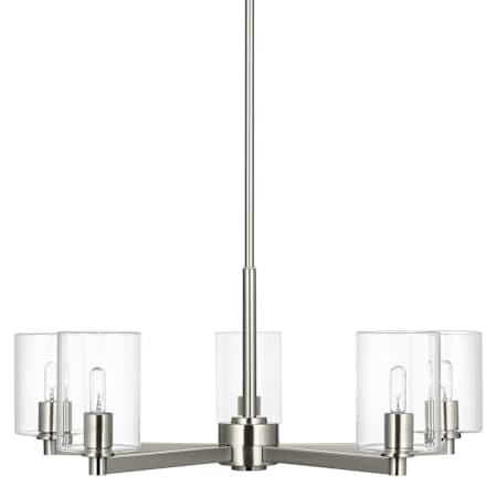 Visual Comfort Fullton 5 Light 27" Wide Chandelier with Clear Glass Shades Brushed Nickel