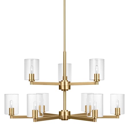 Visual Comfort Fullton 9 Light 33" Wide Chandelier with Clear Glass Shades Satin Brass
