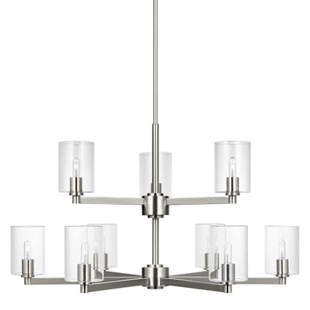 Visual Comfort Fullton 9 Light 33" Wide Chandelier with Clear Glass Shades Brushed Nickel