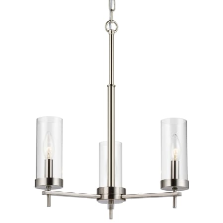 Visual Comfort Zire 3 Light 18" Wide Outdoor Pillar Candle Chandelier / Semi-Flush Ceiling Fixture Brushed Nickel