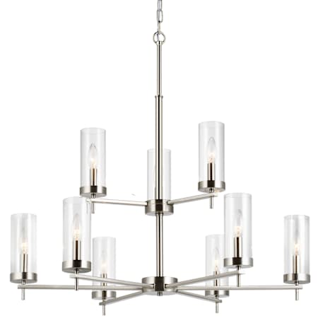 Visual Comfort Zire 9 Light 32" Wide LED Outdoor Pillar Candle Chandelier Brushed Nickel