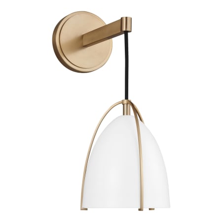 Visual Comfort Norman 15" Tall Bathroom Sconce with Matte White Shade Satin Brass