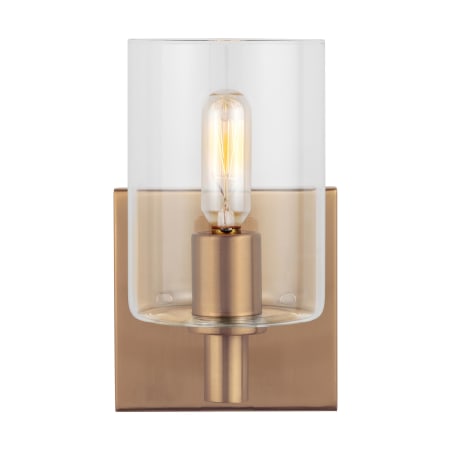 Visual Comfort Fullton 8" Tall Bathroom Sconce with Clear Glass Shade Satin Brass