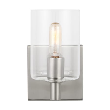 Visual Comfort Fullton 8" Tall Bathroom Sconce with Clear Glass Shade Brushed Nickel