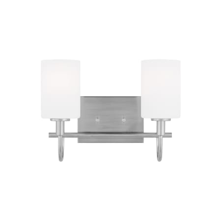 Visual Comfort Oak Moore 2 Light 14" Wide Vanity Light with Frosted Glass Shades Brushed Nickel