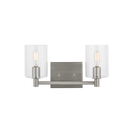 Visual Comfort Fullton 2 Light 14" Wide Vanity Light with Clear Glass Shades Brushed Nickel