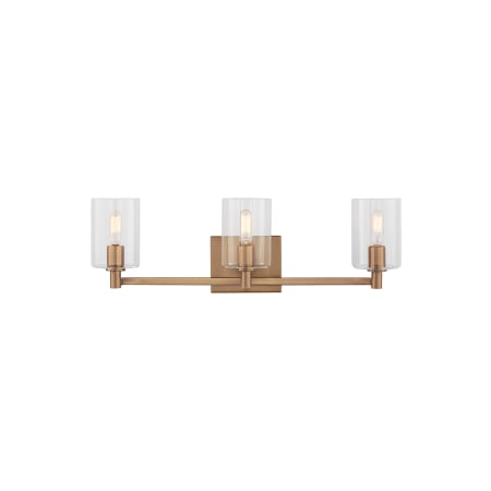 Visual Comfort Fullton 3 Light 25" Wide LED Vanity Light with Clear Glass Shades Satin Brass