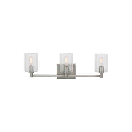Visual Comfort Fullton 3 Light 25" Wide LED Vanity Light with Clear Glass Shades Brushed Nickel