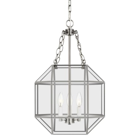 Visual Comfort Morrison 3 Light 14" Wide Taper Candle Pendant with Clear Glass Shade Antique Brushed Nickel