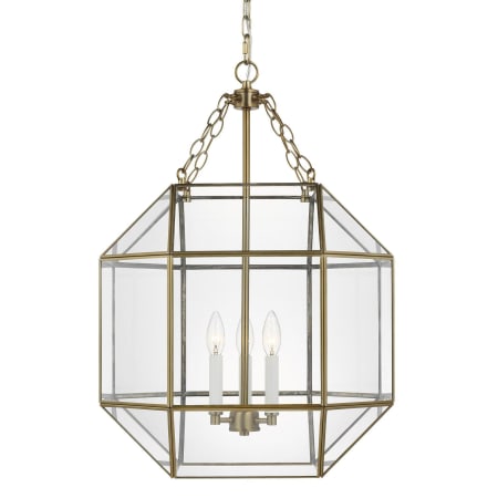 Visual Comfort Morrison 3 Light 19" Wide Taper Candle Pendant with Clear Glass Shade Satin Brass