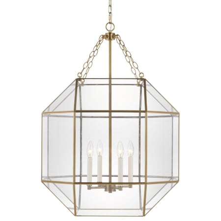 Visual Comfort Morrison 4 Light 23" Wide Taper Candle Pendant with Clear Glass Shade Satin Brass