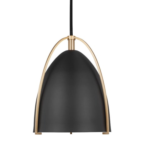 Visual Comfort Norman 6" Wide Pendant with Midnight Black Shade Satin Brass