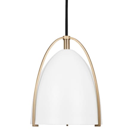 Visual Comfort Norman 6" Wide Mini Pendant with Matte White Shade Satin Brass