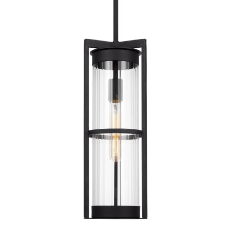 Visual Comfort Alcona 7" Wide Mini Pendant with Ribbed Glass Shade Black