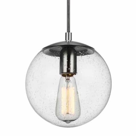 Visual Comfort Leo 8" Wide Mini Pendant with Clear, Seedy Glass Shade Satin Aluminum