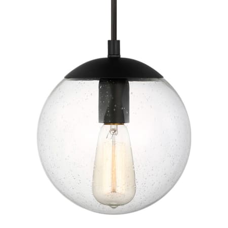 Visual Comfort Leo 8" Wide Mini Pendant with Clear, Seedy Glass Shade Midnight Black