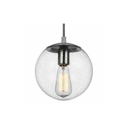 Visual Comfort Leo 8" Wide LED Mini Pendant with Seedy Glass - Medium (E26) Bulb Satin Aluminum