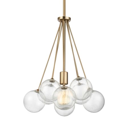 Visual Comfort Bronzeville 14" Wide Pendant with Clear, Seedy Glass Globes Satin Brass