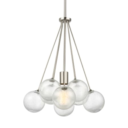 Visual Comfort Bronzeville 14" Wide Pendant with Clear, Seedy Glass Globes Brushed Nickel