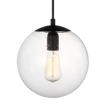 Visual Comfort Leo 10" Wide Mini Pendant with Clear, Seedy Glass Shade Midnight Black