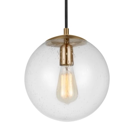 Visual Comfort Leo 10" Wide Mini Pendant with Clear, Seedy Glass Shade Satin Brass