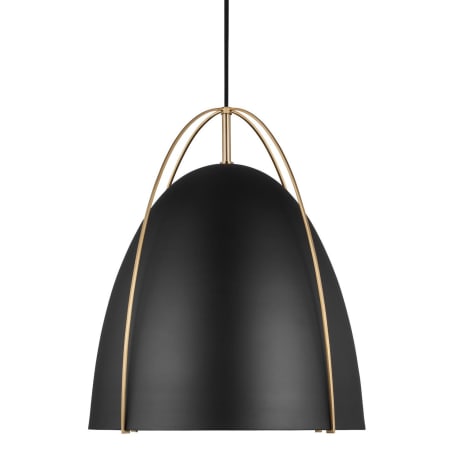 Visual Comfort Norman 15" Wide Mini Pendant with Midnight Black Shade Satin Brass